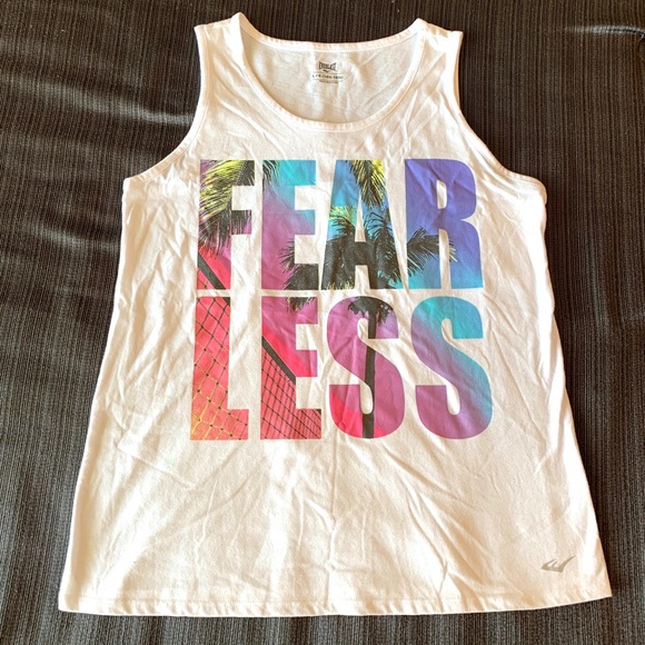 White Graphic Tank Top Fear Less. Size S-M New - Picture 2 of 7
